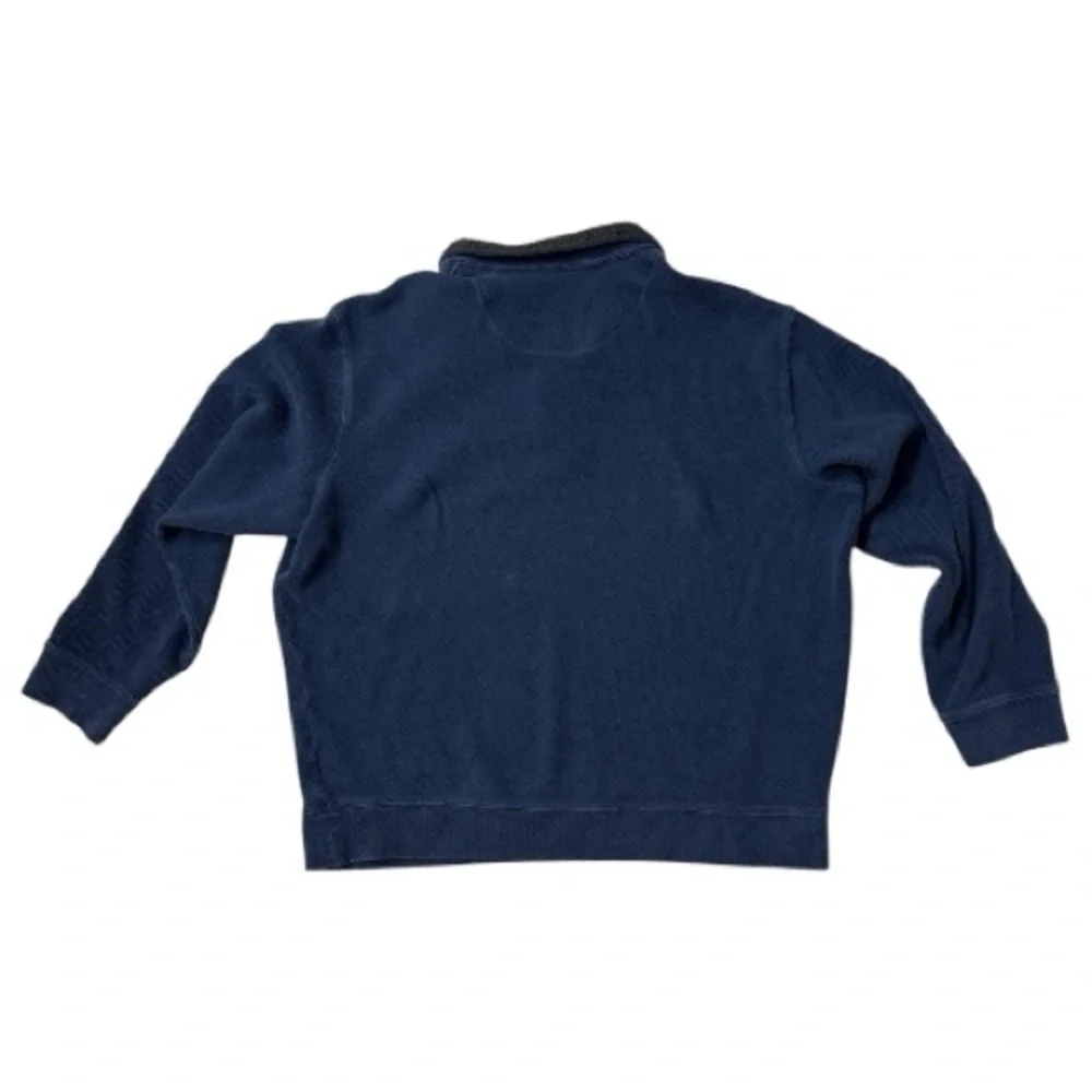 Lands’ End Blue Men’s Quarter-Zip Pullover XXL Sherpa Collar Cotton Knit Sweater